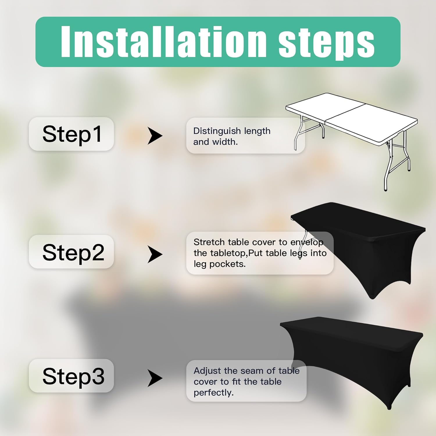 6FT Tablecloth - Stretchable, Fitted Table Cover, Wrinkle Stain Resistant, Washable Spandex Fabric for Parties, Weddings, Banquets(Black)