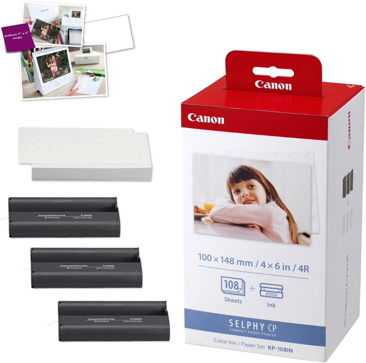 Lіmіtеd Dіѕсоunt Canon SELPHY CP1300 Desktop or Portable Inkjet Laser Bluetooth Wireless Compact (4x6 Label) Photo Printer (Black) Canon KP-108IN Color Ink Paper Set | Includes USB Printer Cable Gentle Cleaning Cloth