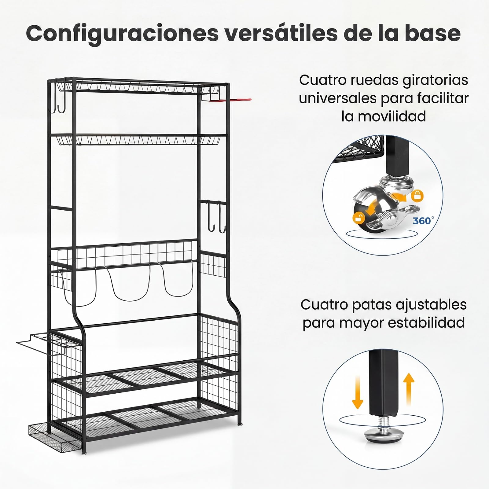 GYMAX Estante Organizador para Bolsas de Golf y Accesorios, con Capa Adicional para Palos y Ruedas Universales Bloqueables, para 2 Bolsas, Ideal para Garaje, Sótano y Cobertizo