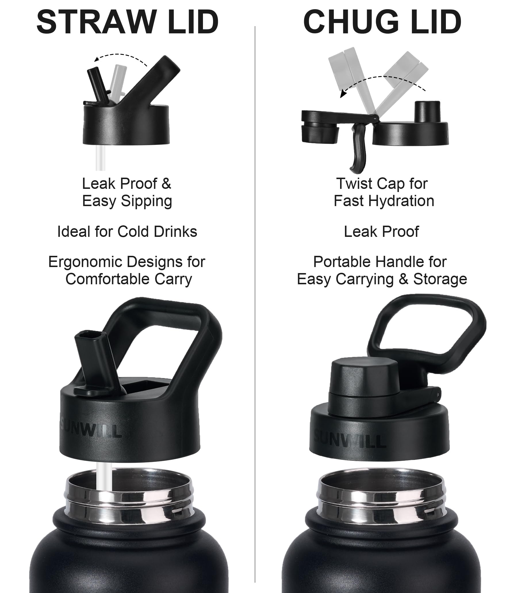 SUNWILL Metal Water Bottle 1l Stainless Steel - Image 2