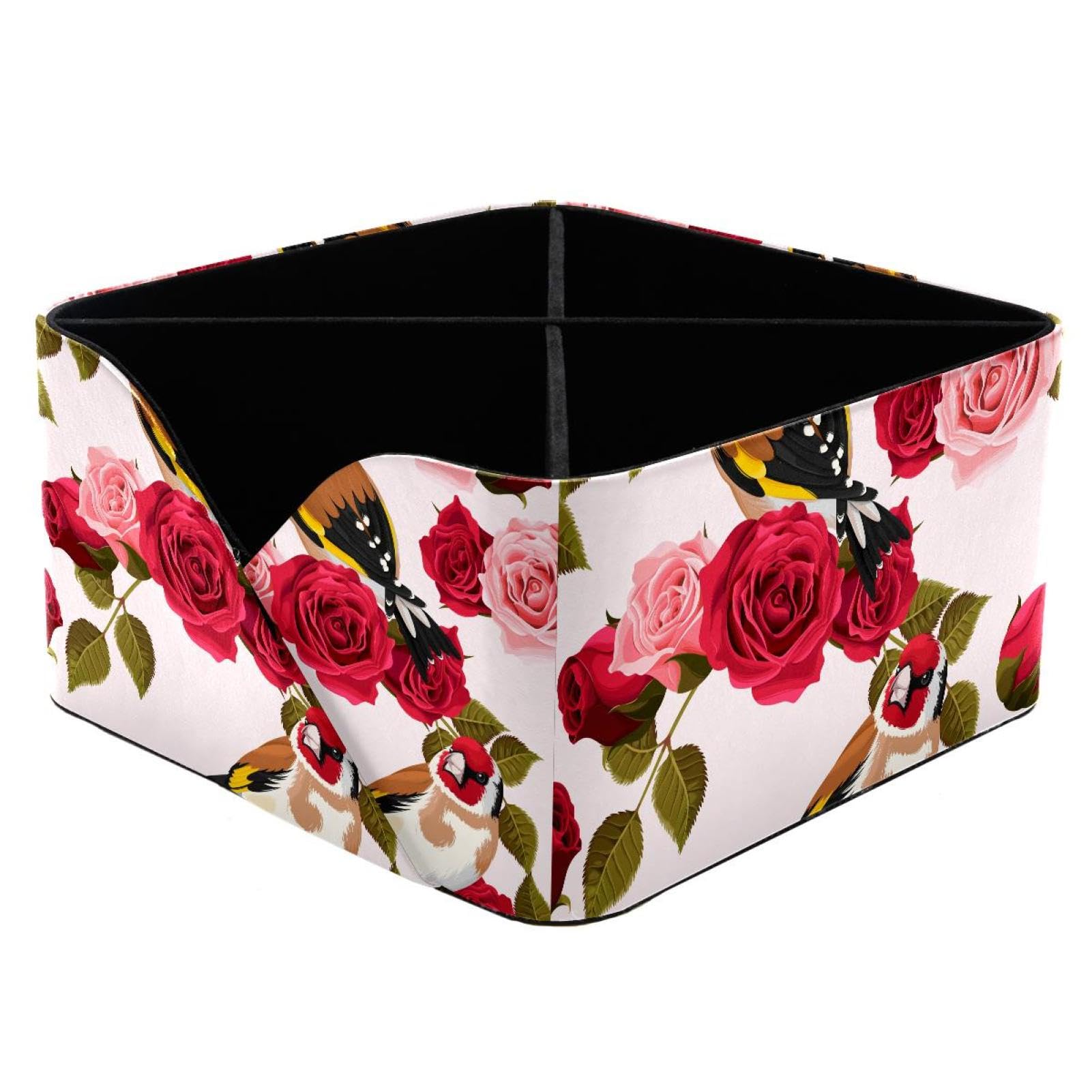 KengjuTesu Rose and Bird Desktop Organizer Pen Holder, Rectangular Pencil Cup for Office, Study and Makeup Stations