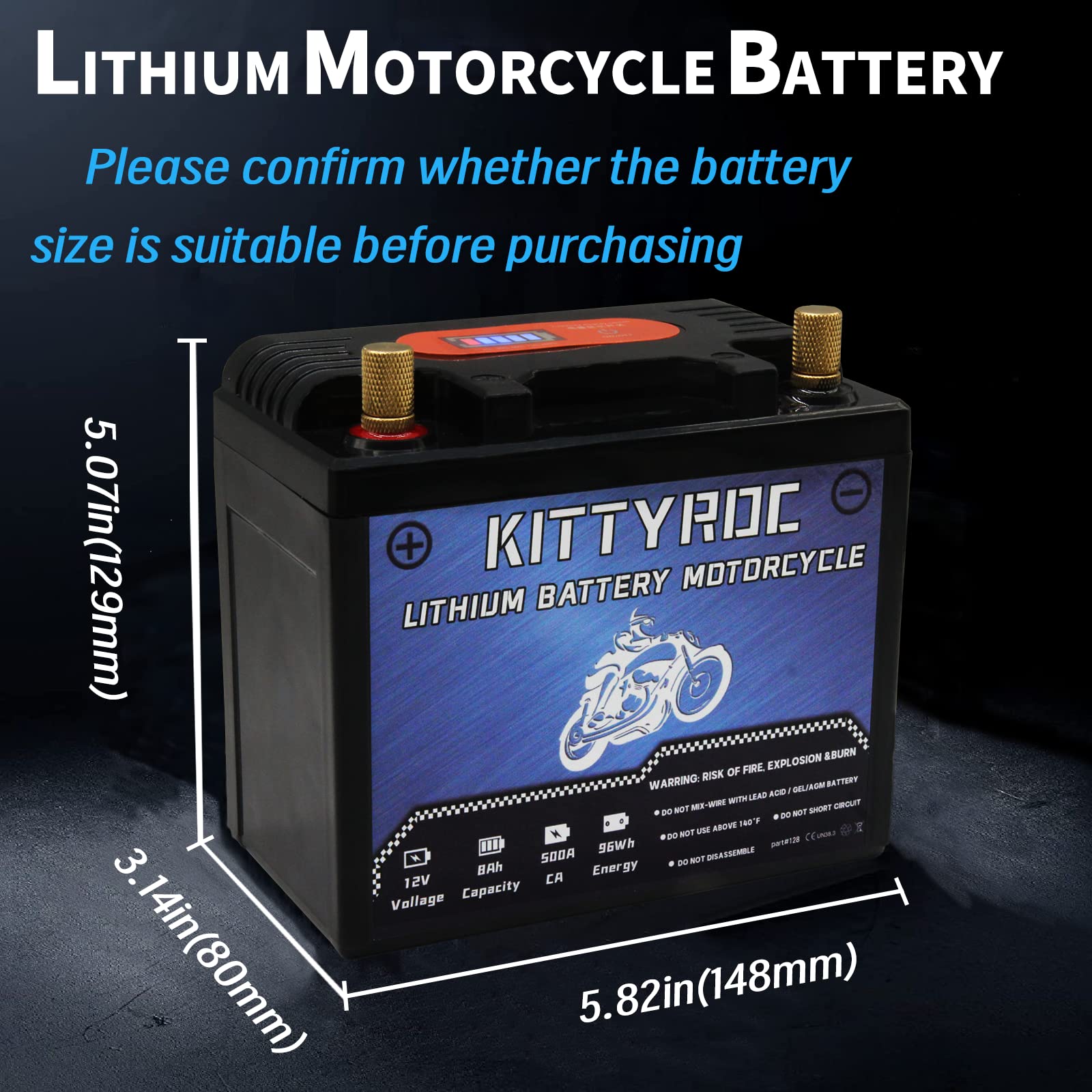 12V Lithium Moto Batteries 8Ah 500A, LiFePO4 Batteries with Smart BMS, Replacement ATV, UTV, Moto, Lawn Mower, Jet Ski, Snowmobile, 4 Wheeler, Tractor, Scooter and Generator Batteries