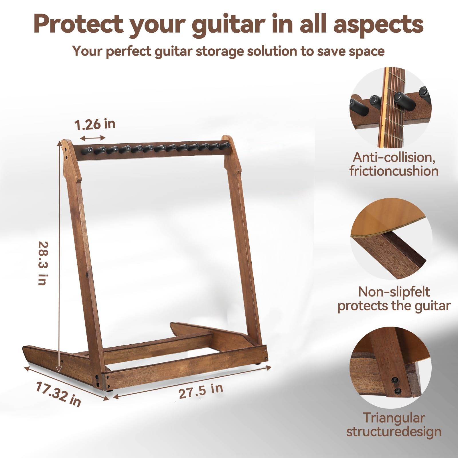 Soporte de guitarra para múltiples guitarras, soporte de madera para 4 guitarras acústicas, 6 eléctricas o bajos, tablón de madera de 18 mm de grosor