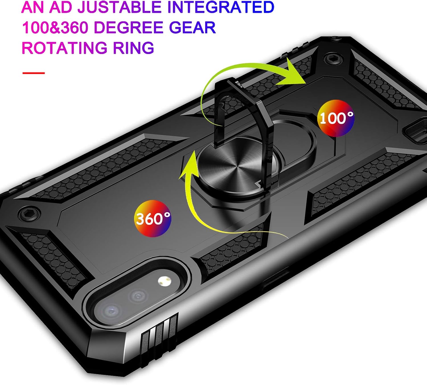 Samsung Galaxy A01 Case (US Version) with Tempered Glass Screen Protectors, Androgate Military-Grade Metal Ring Kickstand 15ft Drop Tested Shockproof Cover for Samsung Galaxy A01 Black