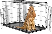 Vista 12 de Sweetcrispy 36 Inch Dog Crate, Medium Crates Double Door Folding Metal Wire Dog Cage with Plastic Leak-Proof Pan Tray, Pet Kennel for Indoor