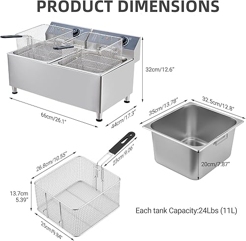 Miniatura 5 de GAOMON Freidora eléctrica de 22 litros con cesta y tapa, freidoras de doble tanque de 23.2 cuartos de galón para uso doméstico en restaurantes,