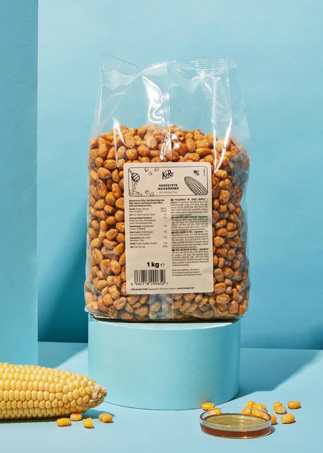 KoRo - Mais tostato con miele 1 kg - snack dolce e salato - super crunchy - vegetariano