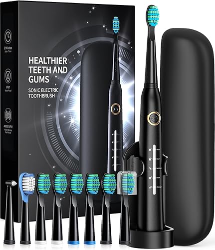 Miniatura 1 de Cepillo de dientes eléctrico con funda de viaje, cepillo de dientes sónico para adultos con 8 cabezales de cepillo para uso de 2 años, cepillos de