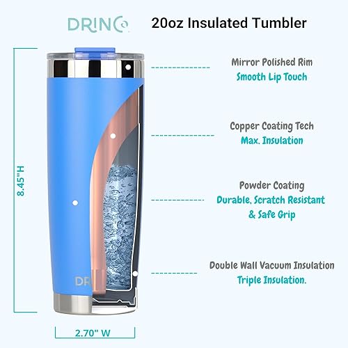 Miniatura 4 de Drinco - Termo de acero inoxidable, vaso aislado al vacío de doble pared con tapa, 2 popotes, para bebidas frías y calientes