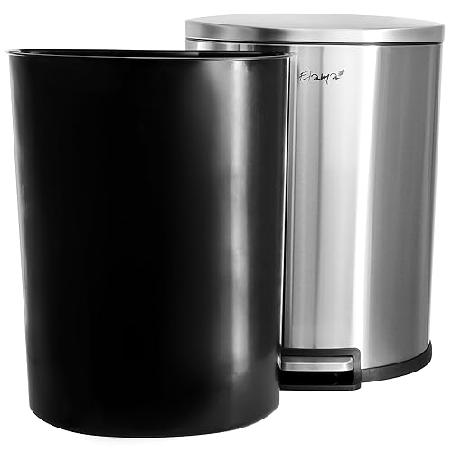 Miniatura 3 de Elama Cubo de basura de 13 galones de acero inoxidable con mecanismo de cierre lento en plata mate