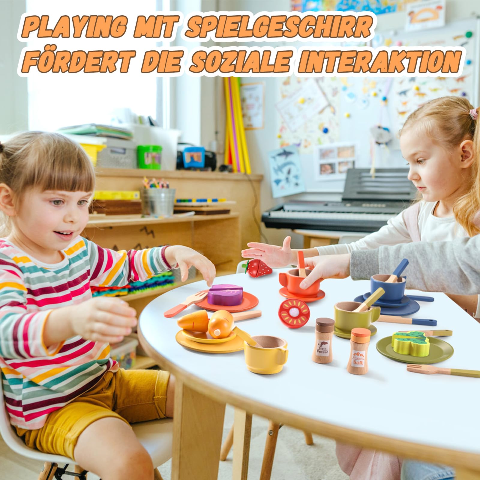 GAGAKU Geschirrset aus Holz Kinder Kinderküchen Spielküche Zubehör Küchenzubehör Kinder Holz