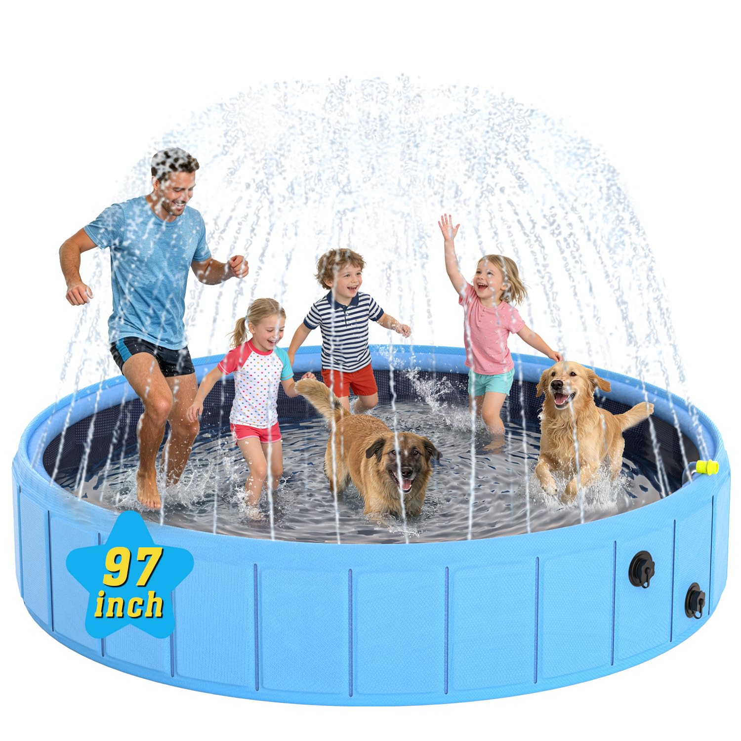 Photo 1 of BerrysParadise Foldable Dog Pool with Sprinkler, 97" Extra Large