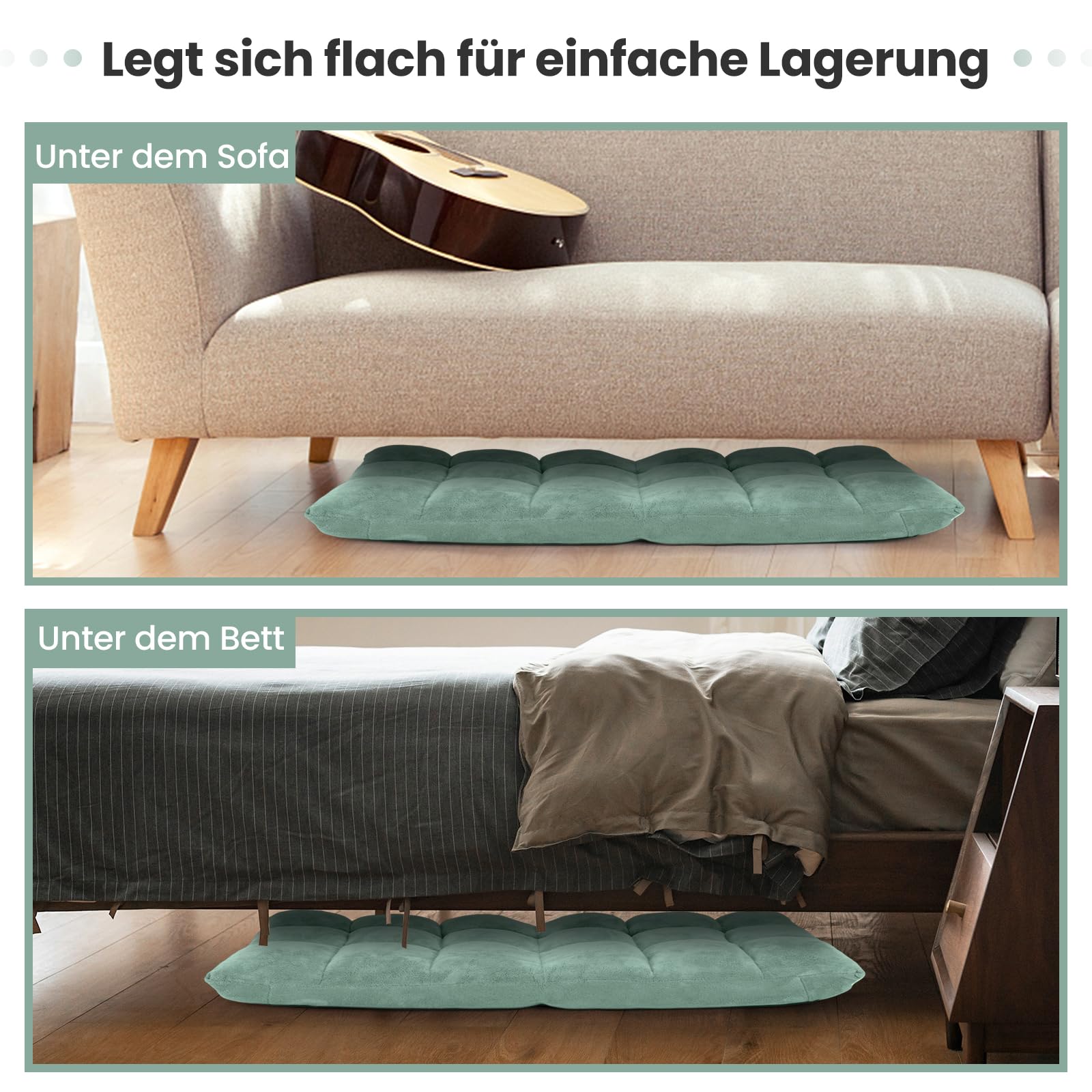 COSTWAY Bodenstuhl mit Verstellbarer Rückenlehne, Bodensessel gepolstert, Bodenkissen faltbar, Meditationsstuhl, Relaxsessel, Thaikissen für Freizeit, Meditation, Yoga (Grün)
