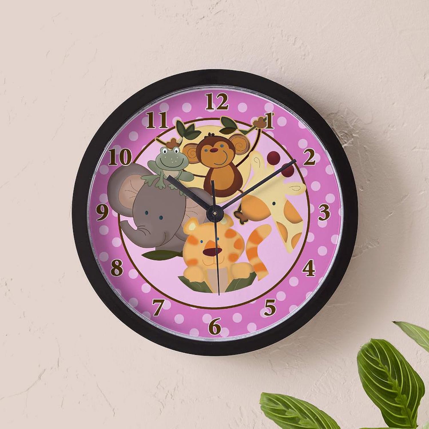 CafePress Pink Girl Jungle Safari 10" Wall Clock for Livingroom, Kitchen, or Office
