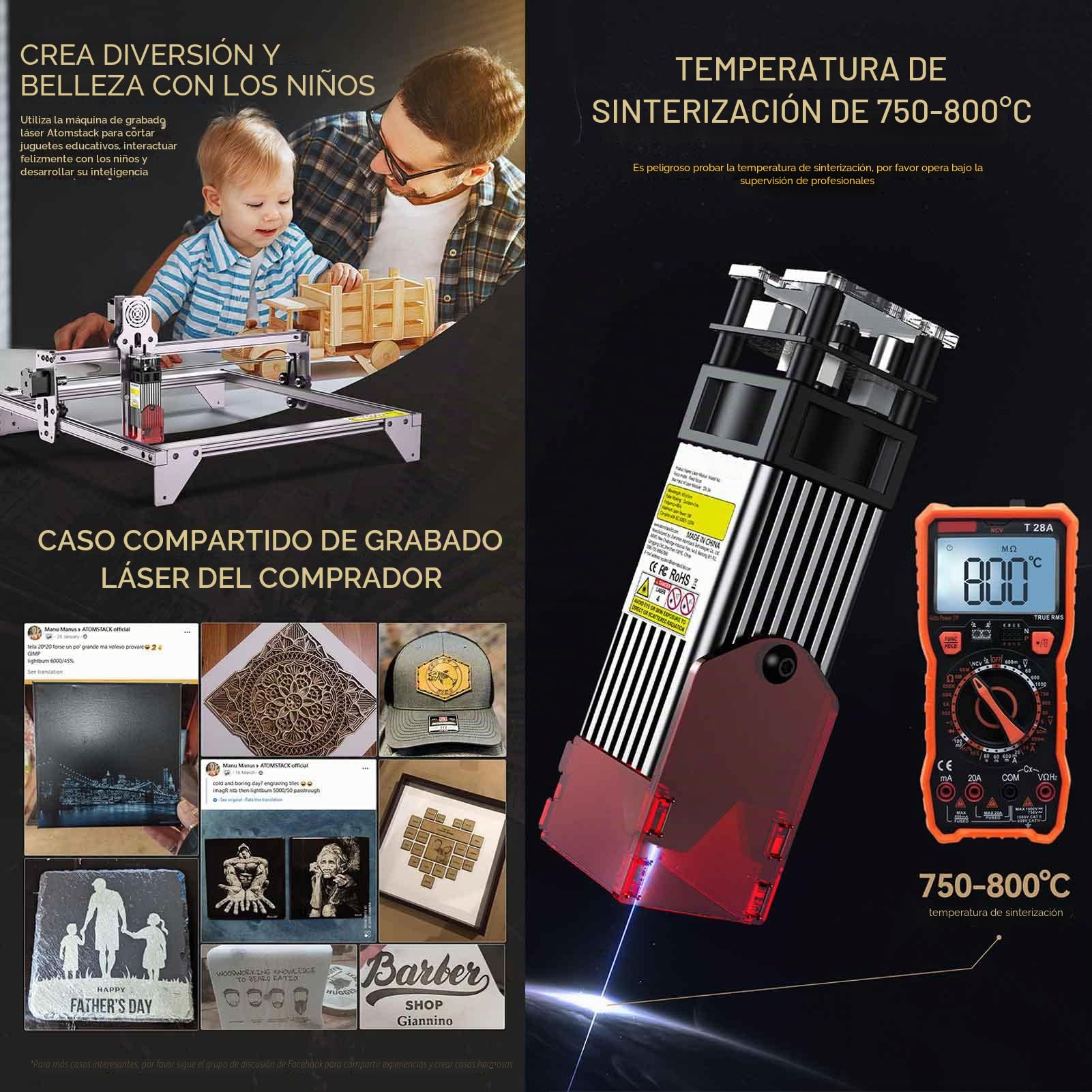 ATOMSTACK A5 5W Máquina de grabado láser 40W Cortadora láser CNC 410 x 400 mm de superficie, 5,5 W de potencia láser, protección ocular, enfoque fijo, apto para aficionados al bricolaje