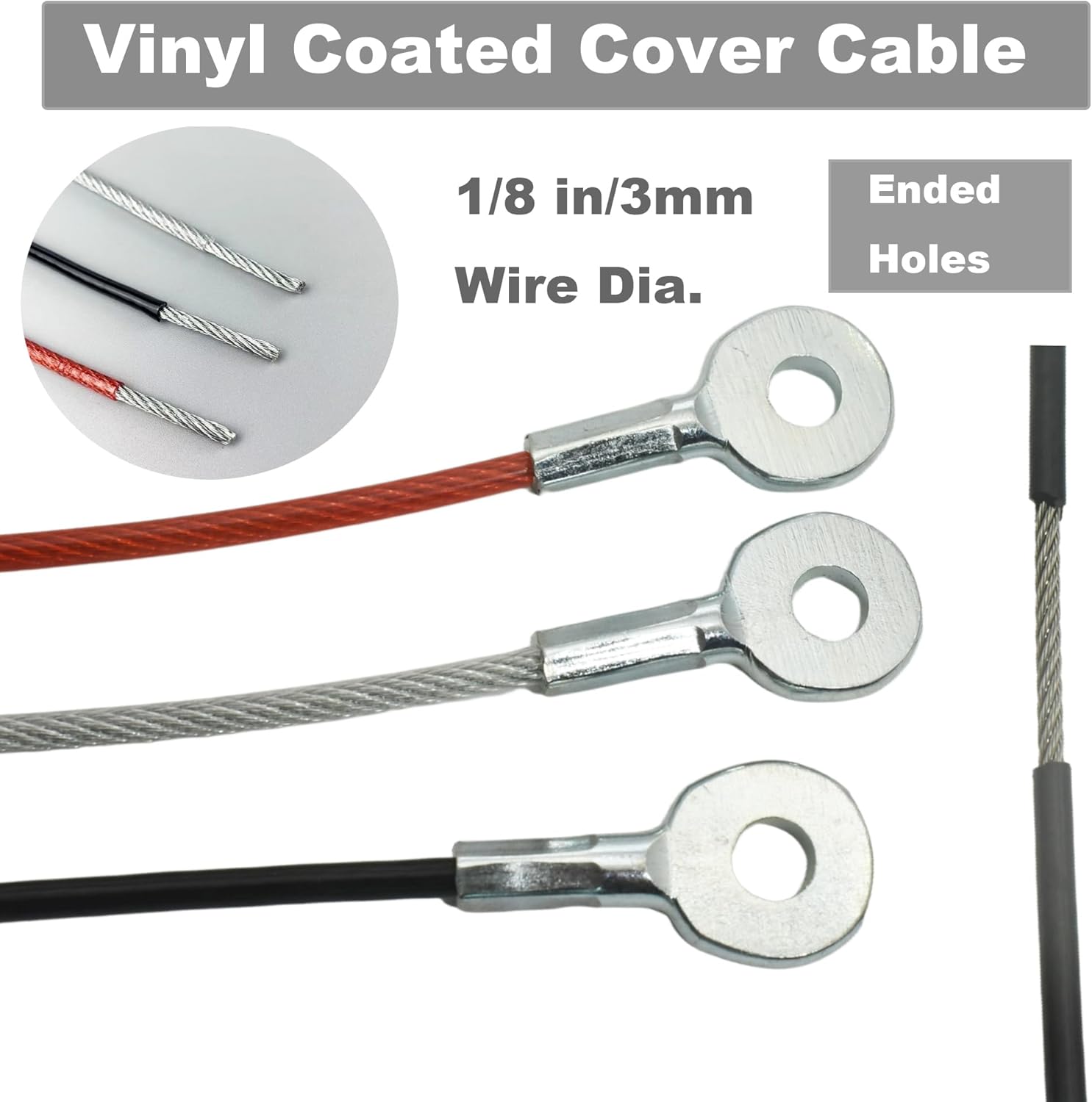 1/8"(3mm) Wire Diam Galvanized Steel Cable Eyelets Ended Short Rope Lanyard Safety Tether Chain Lock with Vinyl Coated Cover, 10 Pcs Black 6"/15cm Length - Image 5