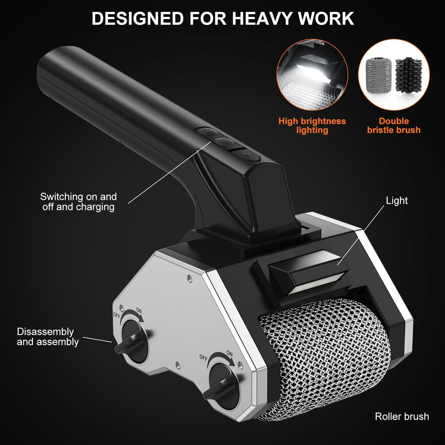 Cepillo eléctrico para parrilla para exteriores, 2026 mejorado 350 RPM inalámbrico limpiador de parrilla de barbacoa con doble cabeza, cepillo de limpieza portátil recargable con luz LED