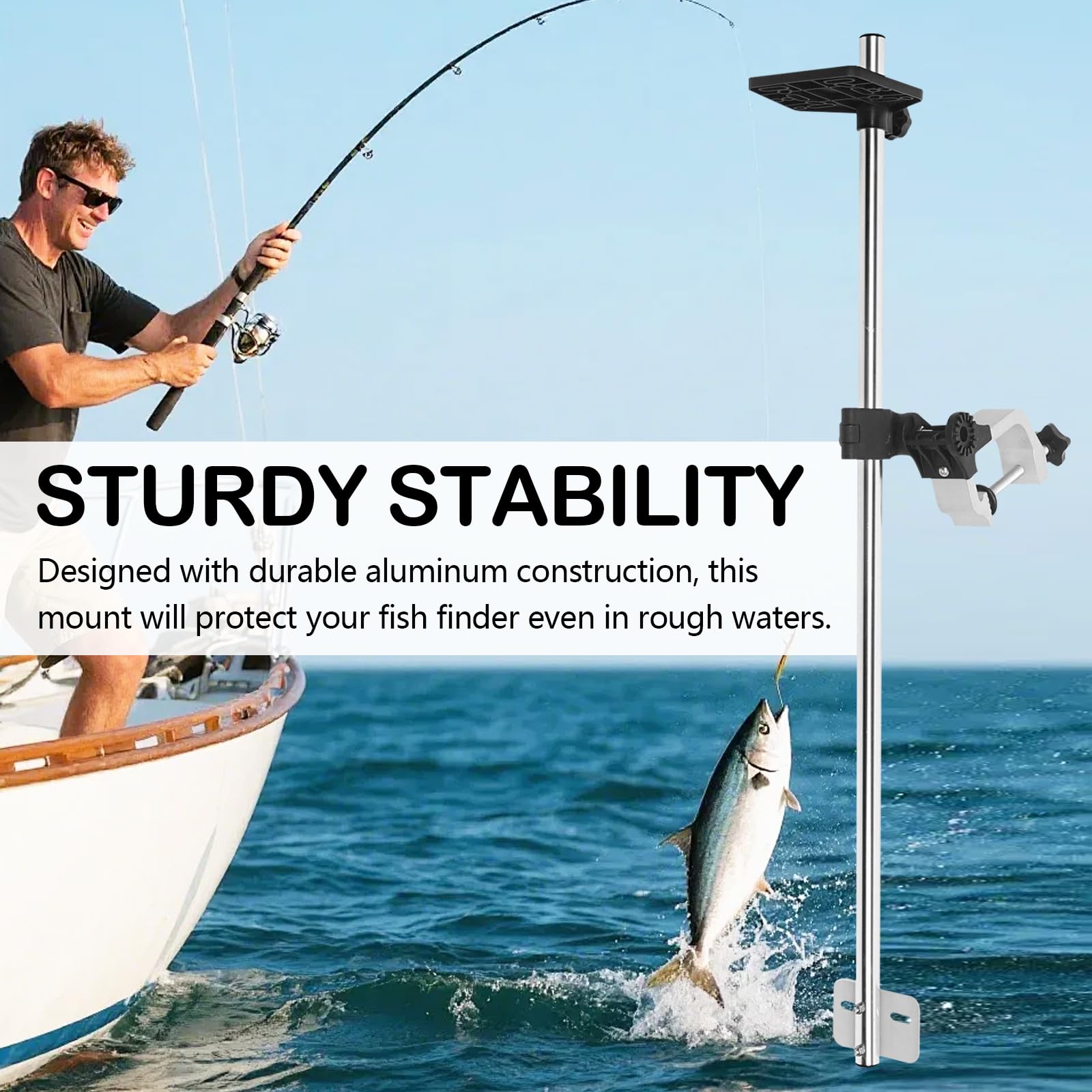 Soporte para Sonda De Pesca Giratorio 360° Aleación De Aluminio Abrazadera Ajustable Universal 80cm