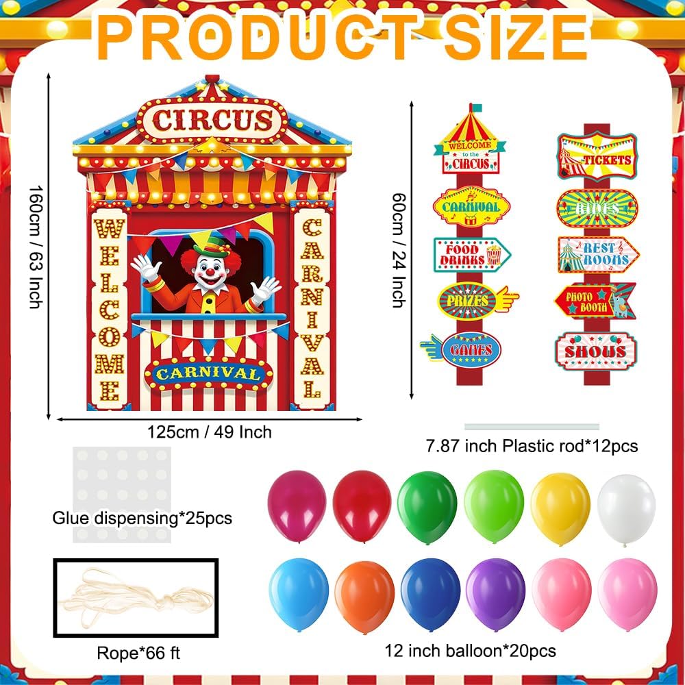 Trunk Or Treat Car Decor Kit for SUV Circus Carnival Clown Design, Circus Carnival Party Direction Signs Decor and Balloon for Halloween Party Car Garage Door Yard Archway Outdoor Decor