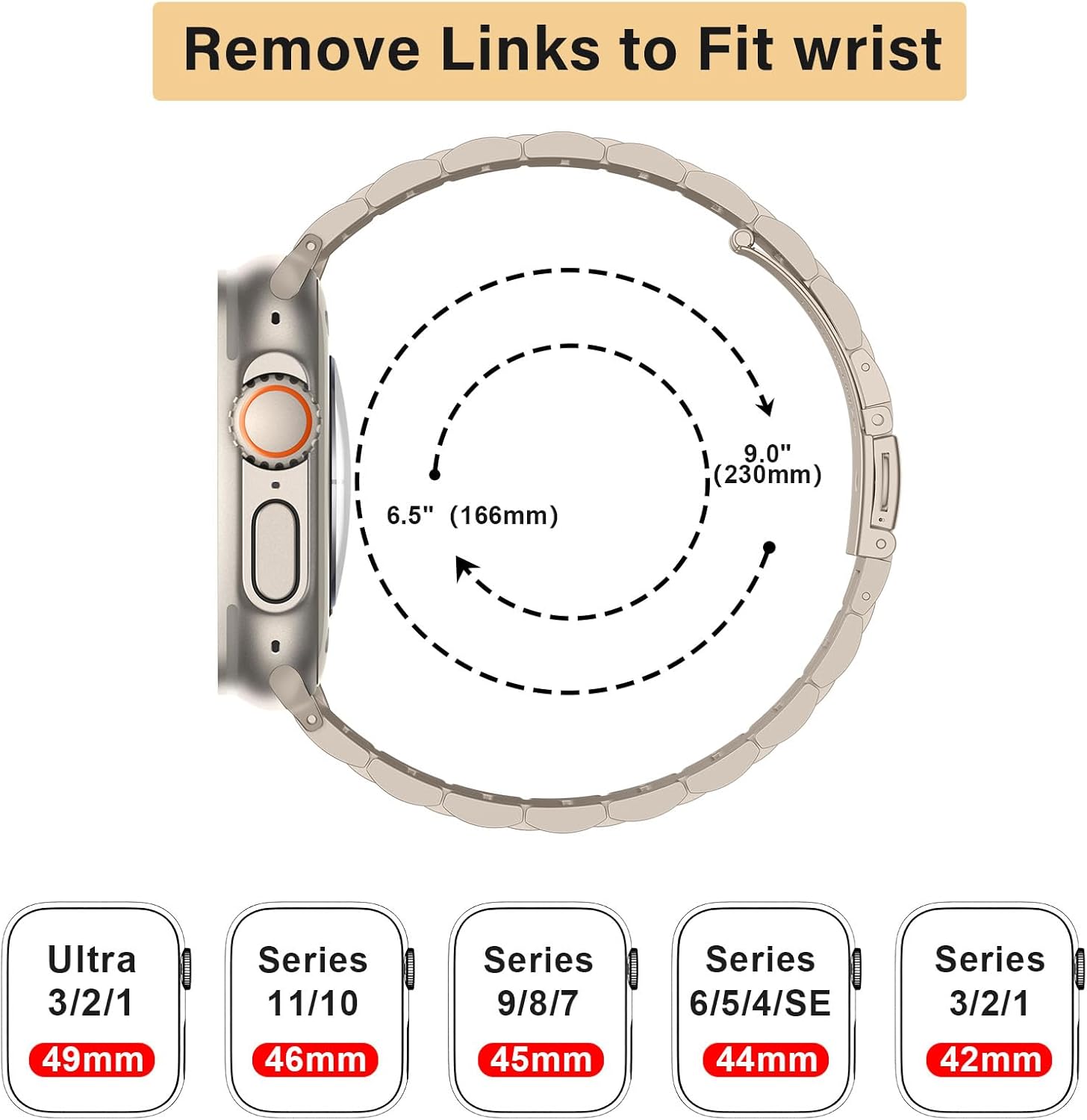 No Tool Needed Bands Compatible with Apple Watch Band 49mm 46mm 45mm 44mm 42mm for Men Women, Detachable Metal Strap for iWatch Ultra 3/2/1 Series 11 10 9 8 7 6-1, SE (Starlight) - Image 7