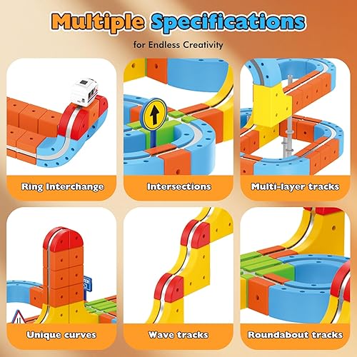 Miniatura 4 de Juego de tren eléctrico para niños: 80 piezas 3D mágicas flexibles pistas de carreras con tren de coche antigravedad, regalos de cumpleaños