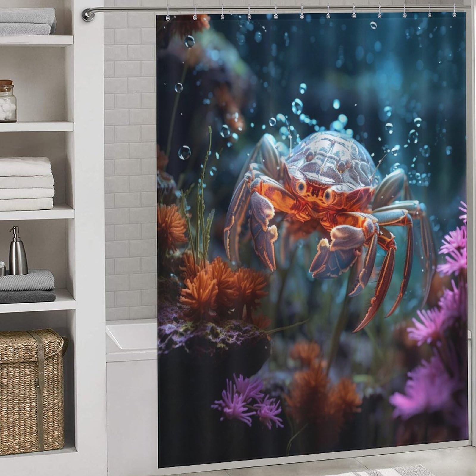 Crab Rideau de Douche Tissu Anti-Moisissure Facile à Nettoyer
