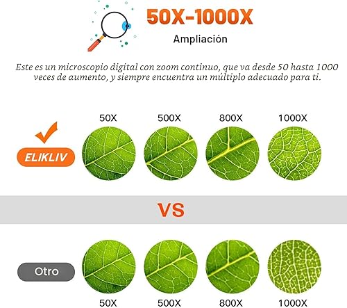 Miniatura 3 de Elikliv Microscopio, microscopio digital LCD para monedas 1000x, lupa de monedas con 8 luces LED ajustables, vista de PC compatible