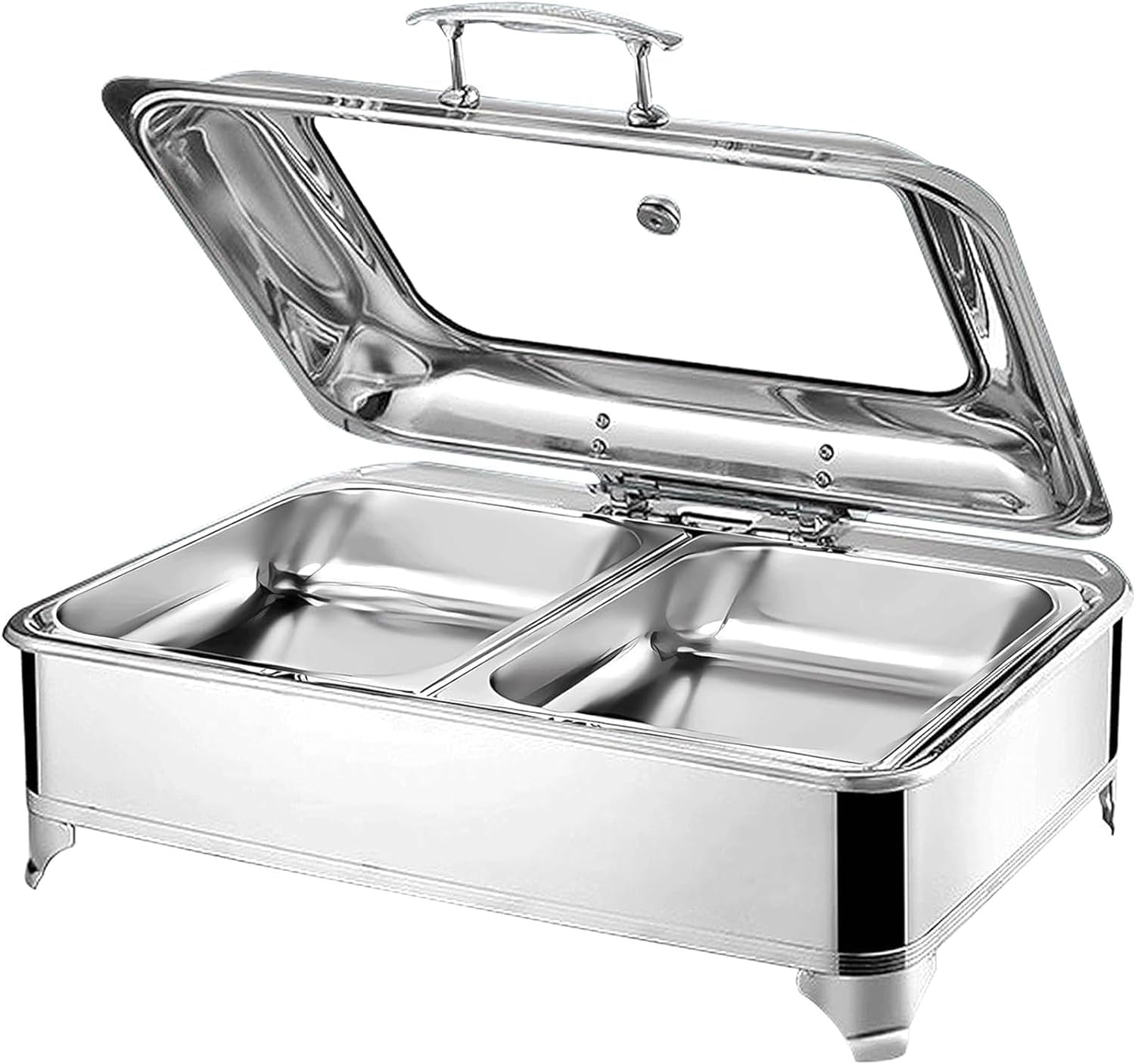 Chafing Dish Electric, 9L Stainless Steel Food Warmer Buffet Warmer with Visible Glass Lid, Professional Food Warming Container for Party Kitchen Hotel,A (B)