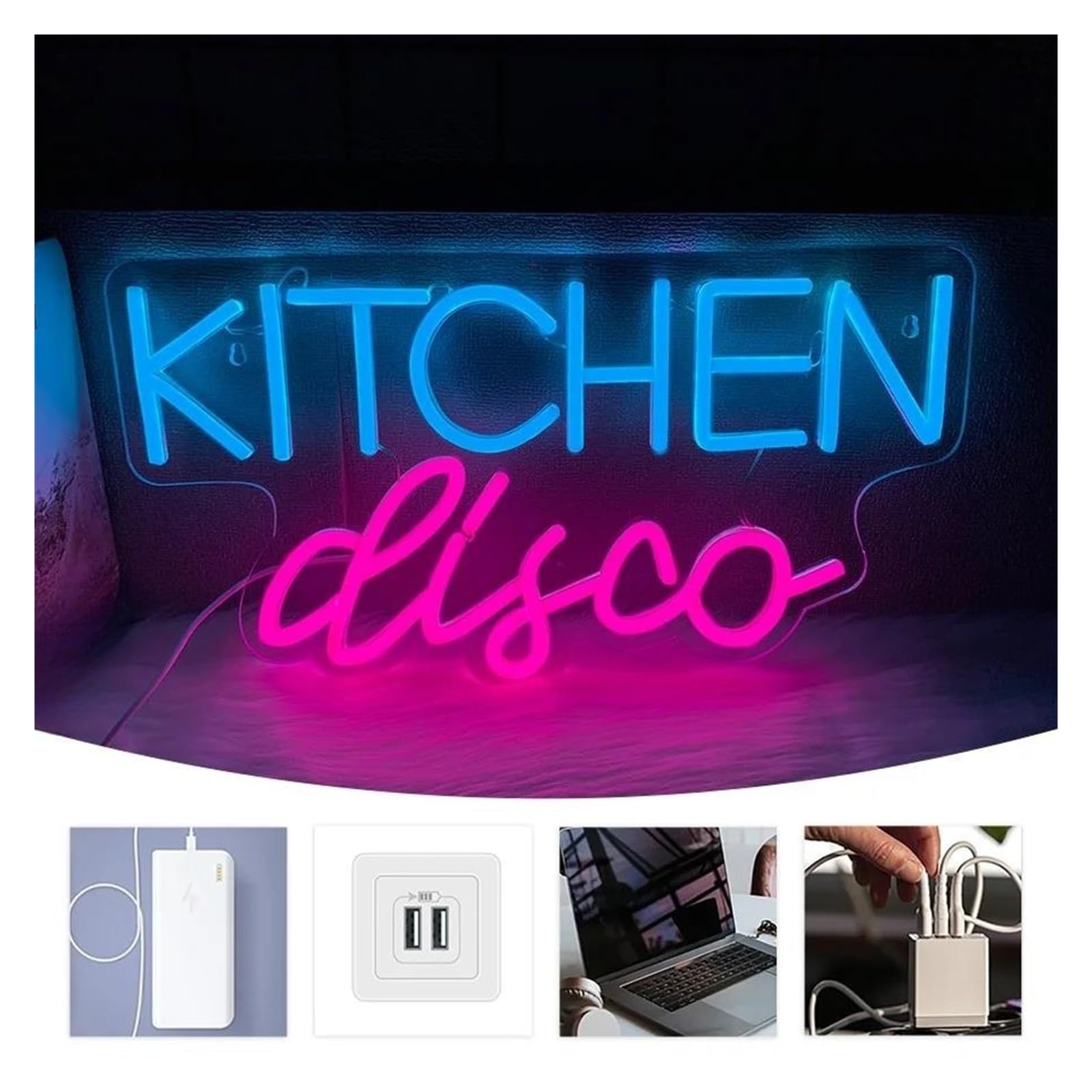 néon signe Enseigne Lumineuse Kitchen Disco À Intensité Variable, Alimentée Par USB, Pour Bar, Cuisine, Café, Restaurant, Fête, Décoration Murale, 41cmx22.5cm