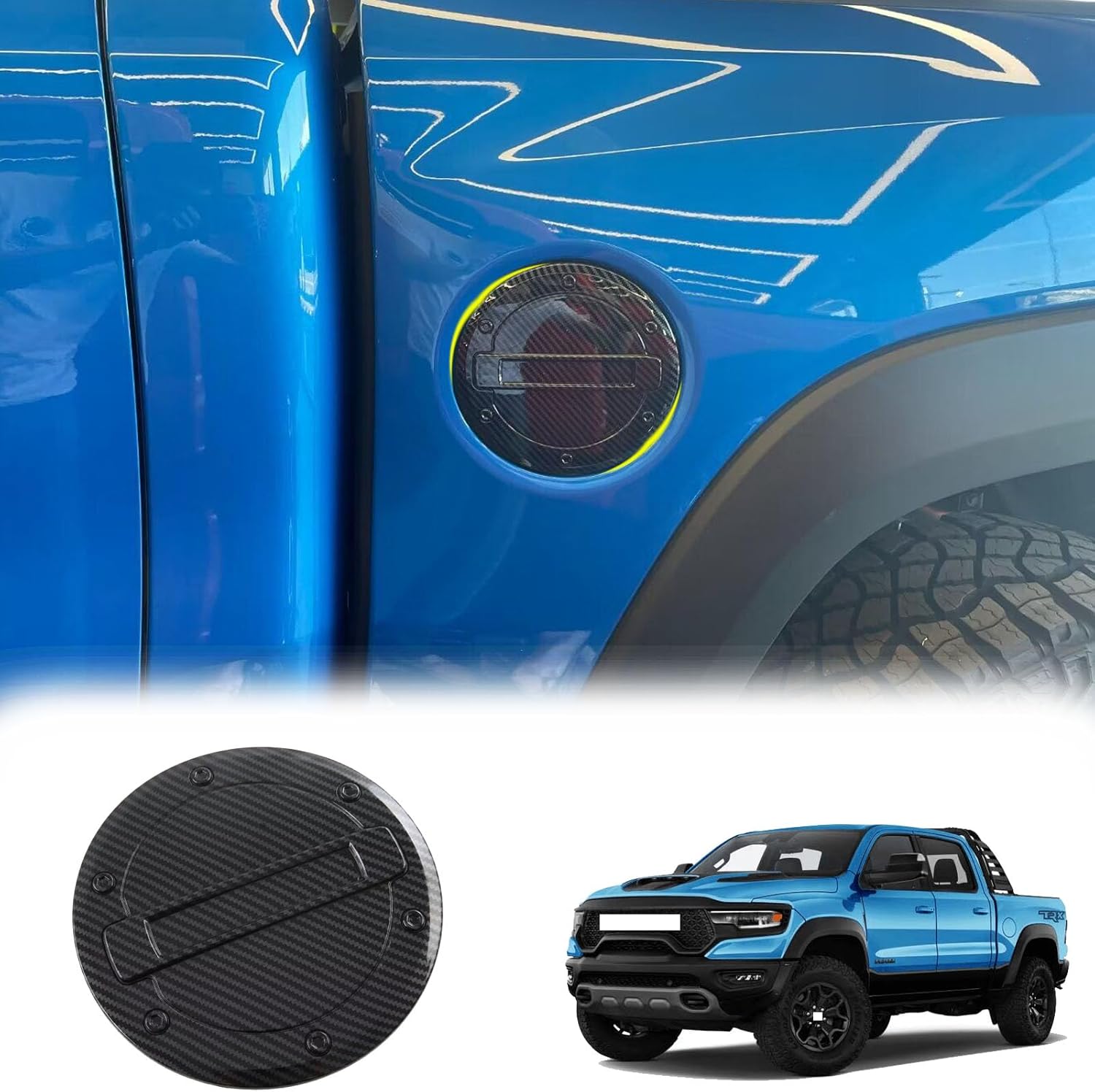 Fuel Tank Cover, Compatible for Dodge Ram 1500 TRX 2023 2024 2025 Accessories Oil Cap Gas Cover Trim Sticker Carbon Fiber Print