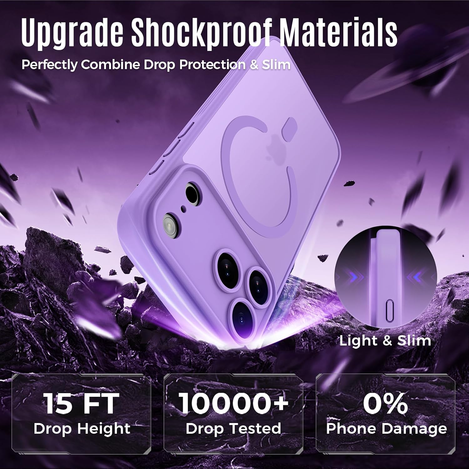 Designed for iPhone 17 Pro Max Case, Compatible with MagSafe, [Camera Protection] [15FT Military Drop Protection] Shockproof Translucent Matte Anti-Slip Phone Case, 6.9", Light Purple