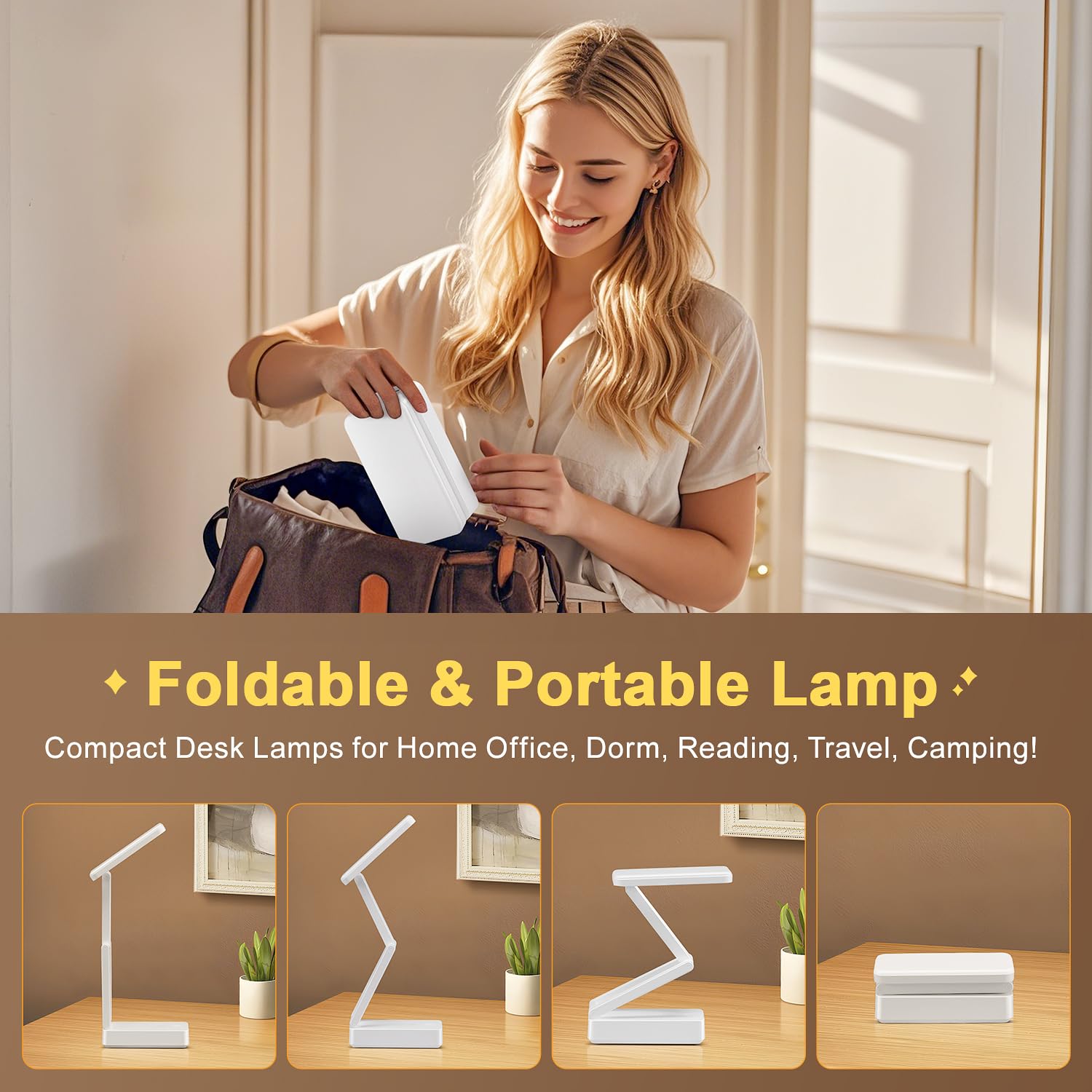 OneFire Lampe de Bureau Sans Fil 6000mAh, Lampe LED Rechargeable Pliable et Portable avec 3 Températures & 10 Niveaux, Minuterie 45min pour Chevet et Lecture, Lampe de Chevet, Lampe de Lecture, Blanc