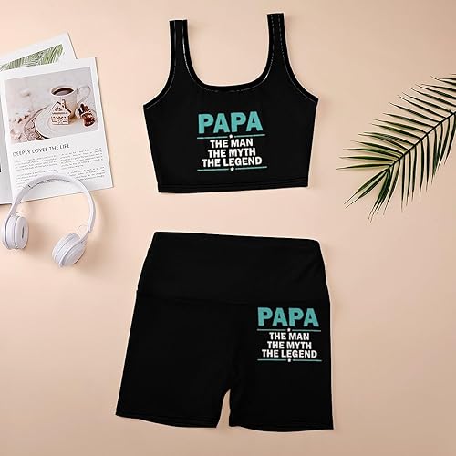 Miniatura 6 de Papa The Man The Myth The Legend Yoga Outfits for Women 2 Piece Set Seamless Ribbed Crop Tank High Waist Shorts Workout Sets