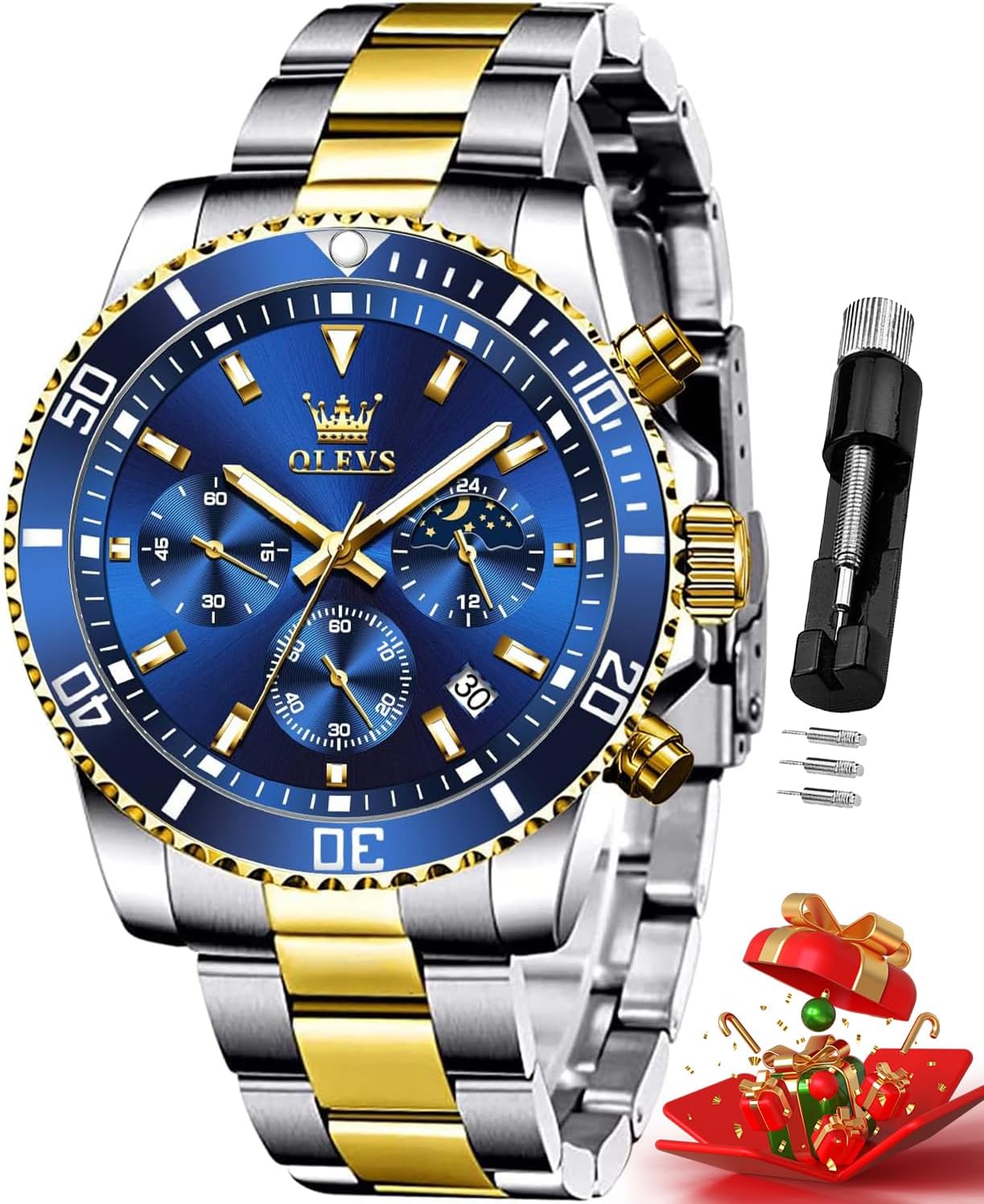 Watches for Men Classic with Date Business Dress Luxury Big Face Green/Black/Blue Waterproof Luminous Mens Wristwatch Analog Two Tone Stainless Steel Male Watch