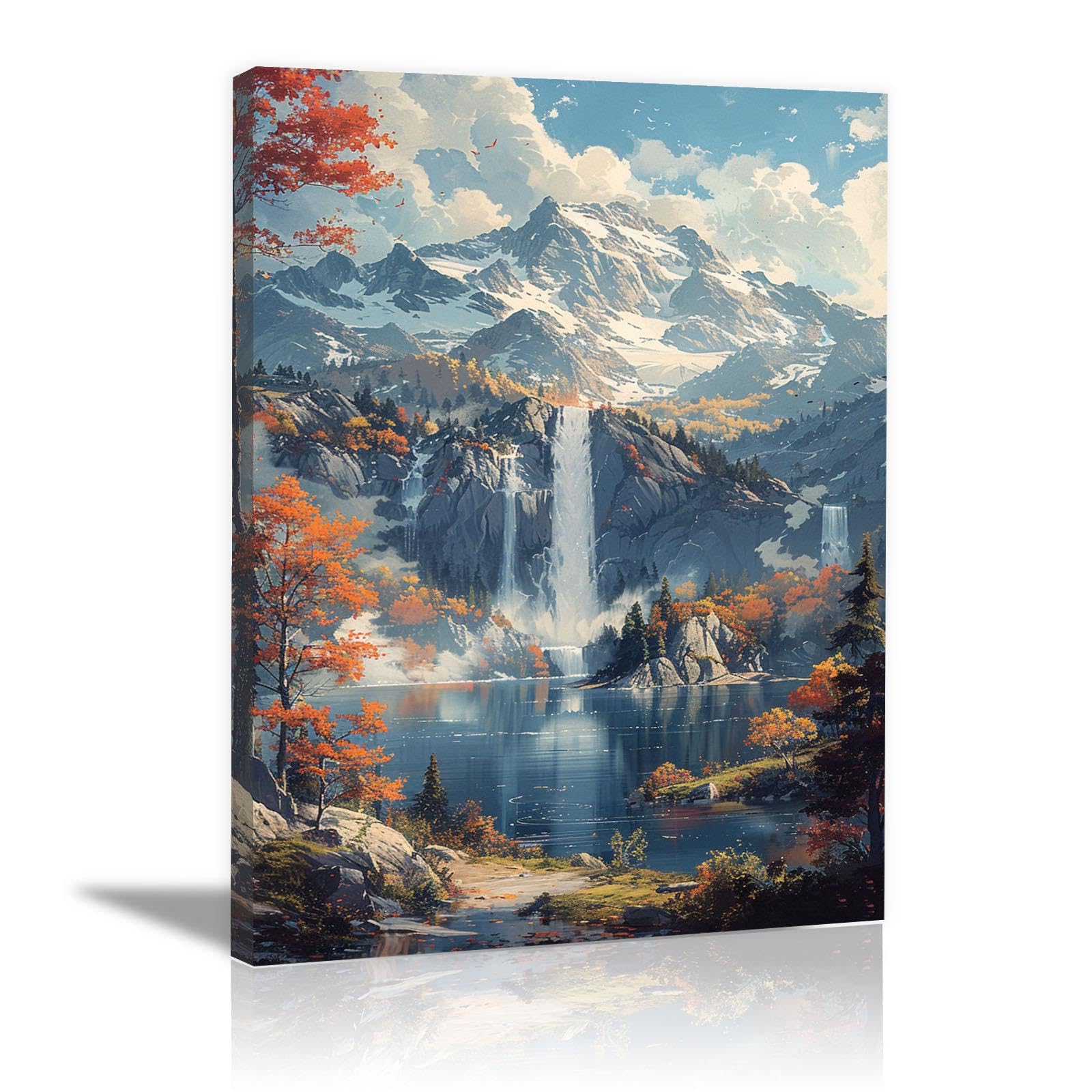 AMXBZC Abstraktes Leinwand Bilder berge Kunstdrucke, Bergbaum Wasserfall Wandbild Kunstdruck Wanddeko Wand Wohnzimmer Deko Kunst Modern Textur für Büro - 60x90cm Ungerahmt