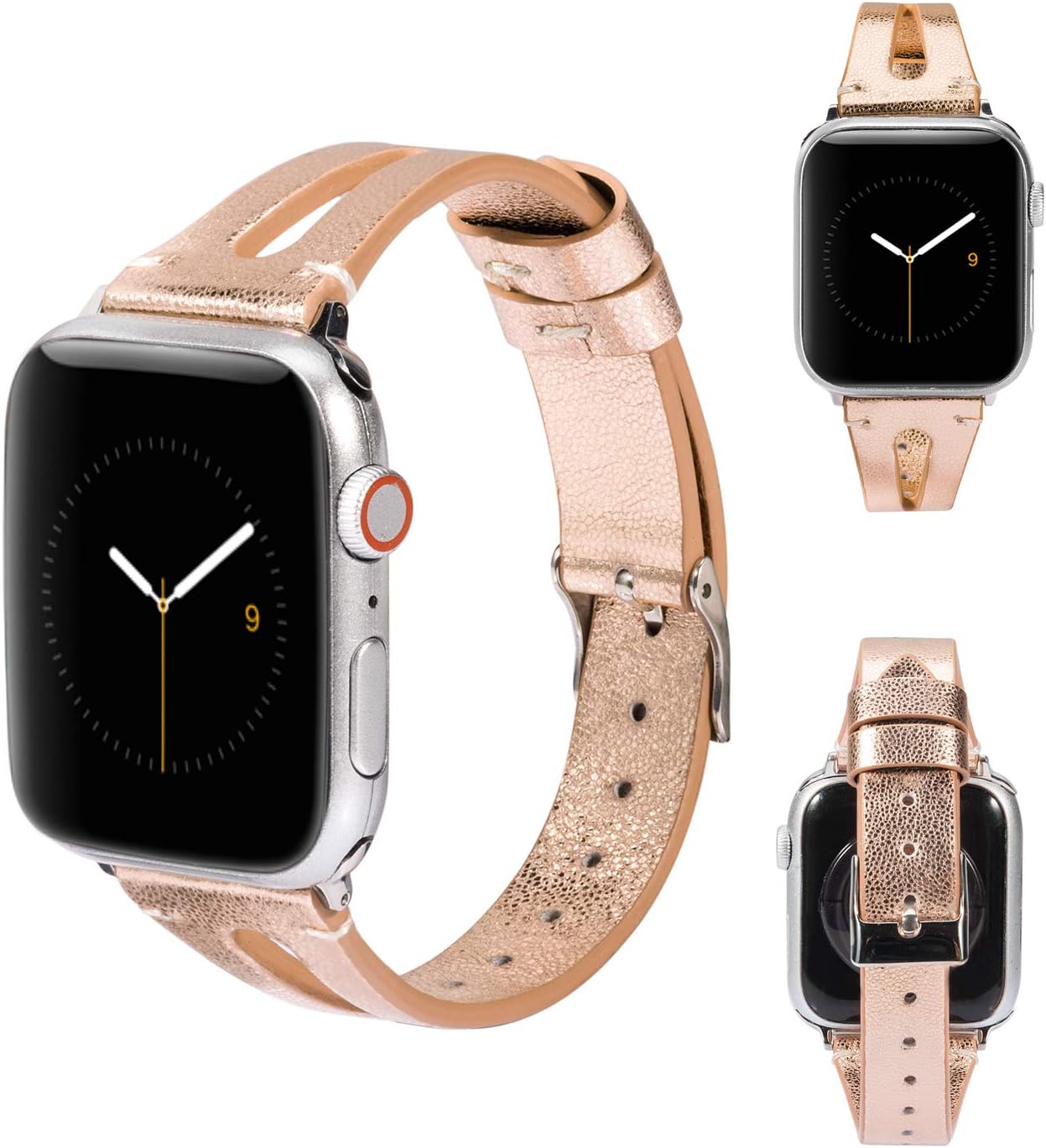 Wearlizer Rosegold Leather Compatible with Apple Watch Bands 38/40/41/42mm for iWatch SE Women Men Leather Strap Triangle Hole Replacement for iWatch Series 11 10 9 8 7 6 5 4 3 SE/Ultra 3/Sports - Image 5