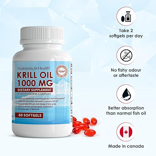 Miniatura 4 de Rawleigh Aceite de krill rojo premium 60 cápsulas blandas, 1000 mg de aceite Euphasia Superba al día, rico en colina, fosfolípidos, astaxantina,