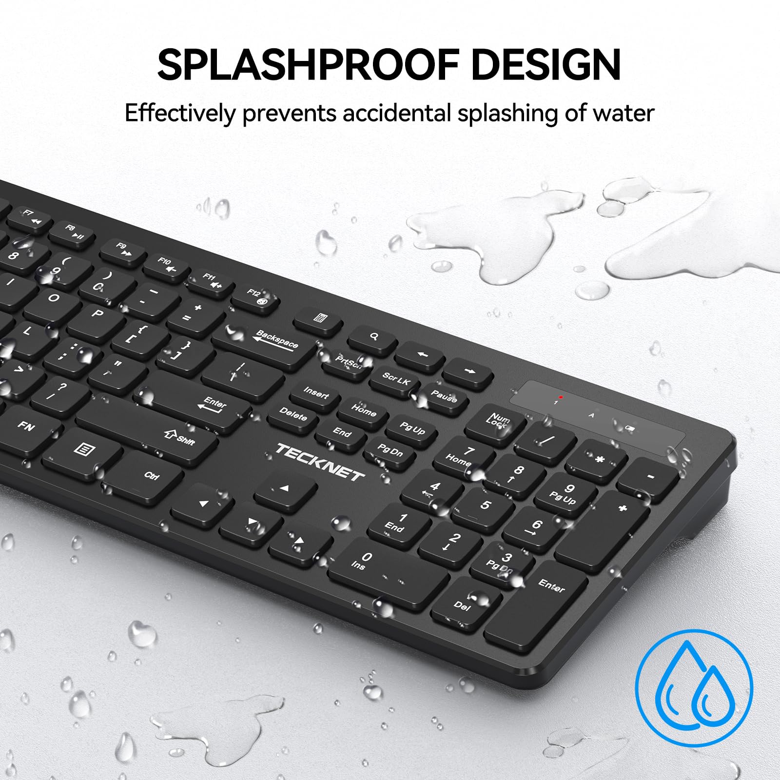 TECKNET Wireless Keyboards, Support 2.4G USB and Bluetooth - Full Size Computer Keyboards with Number Pad, Multi Device for PC, Desktop, Laptop, Tablet, 105 Days Standby Time, Black — view 5