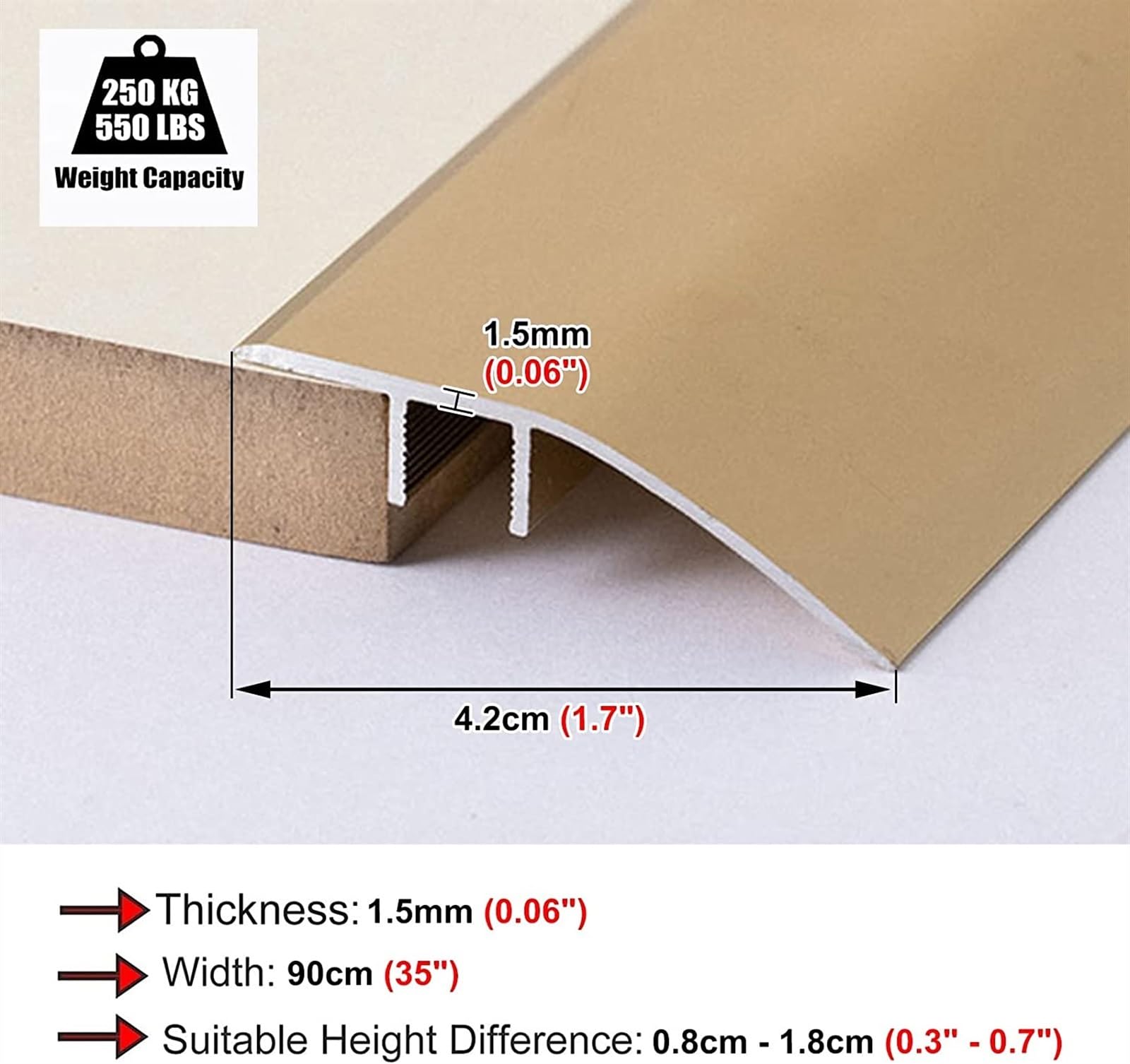 KEuLen Profilo di Transizione, Striscia di Soglia, Striscia di rifinitura for Bordi for Pavimenti Irregolari, Pavimenti in Legno, transizioni Lisce(Gold)