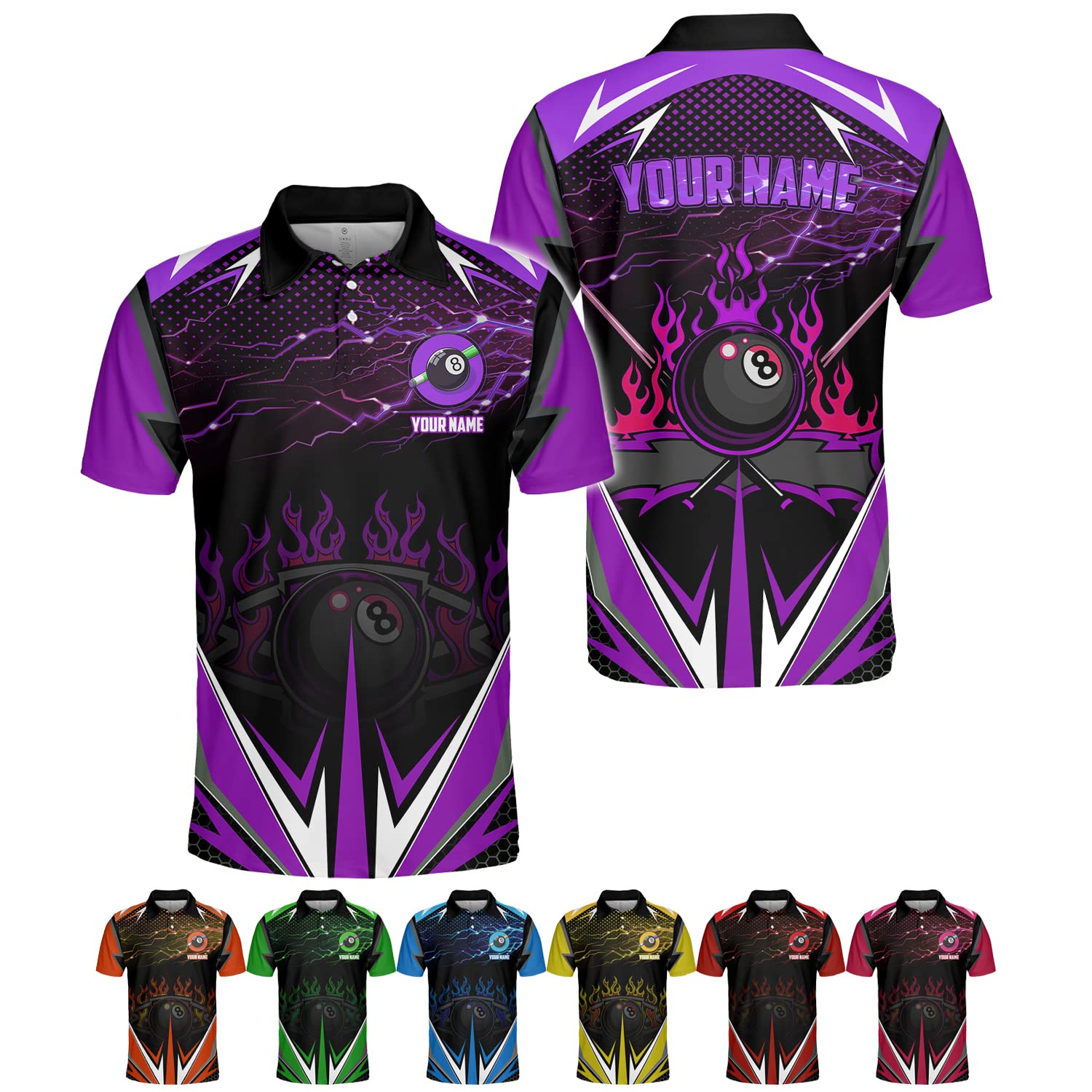 Riveprints Personalized 8 Ball Polo Shirt, Billiard Shirt Custom Billiard Player 3D Print Shirts for Men Women Teams Pool