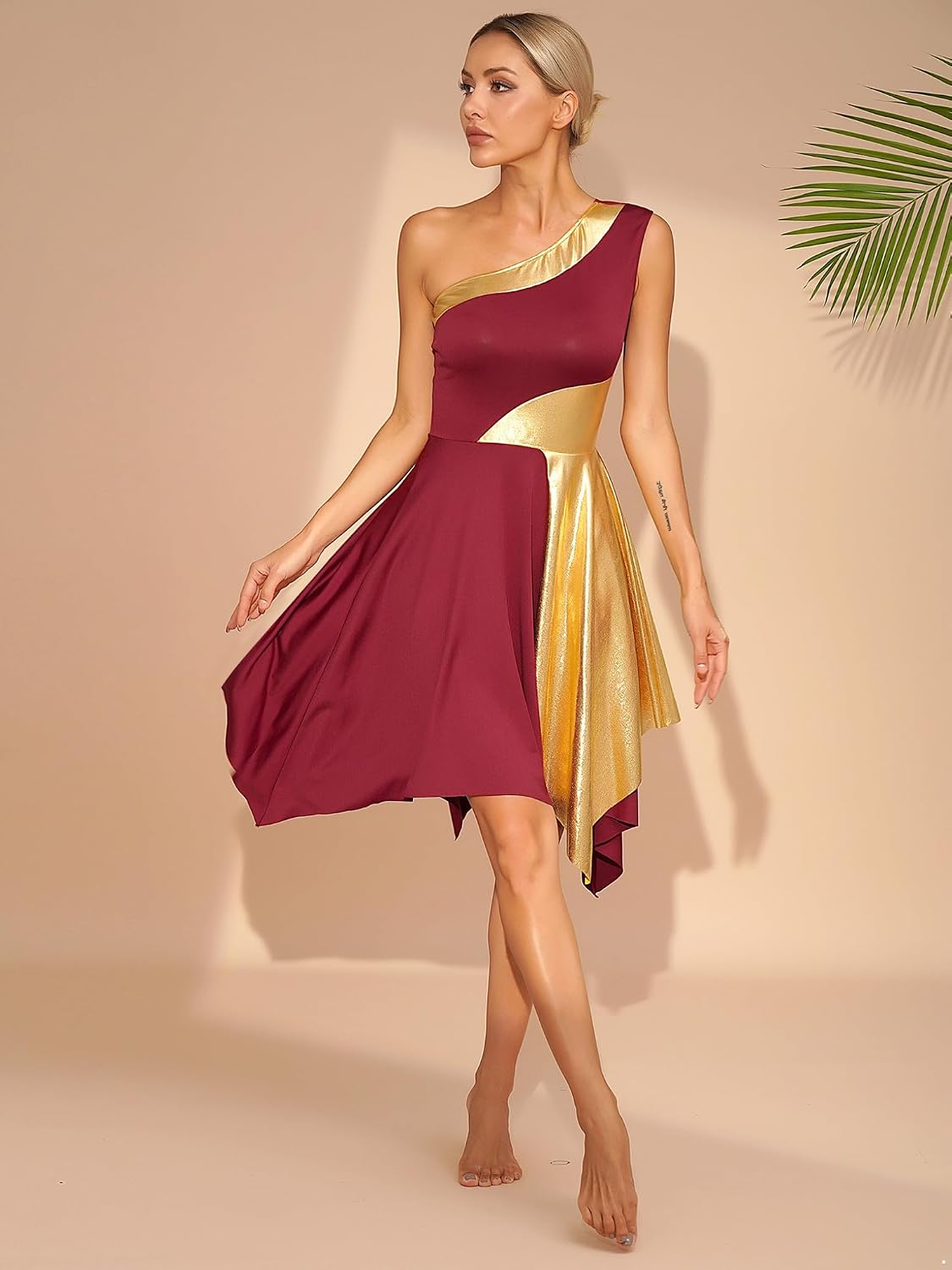 JanJean Women One Shoulder Tank Dress Liturgical Church Praise Dance Dress Praise Dance Tunic Overlay