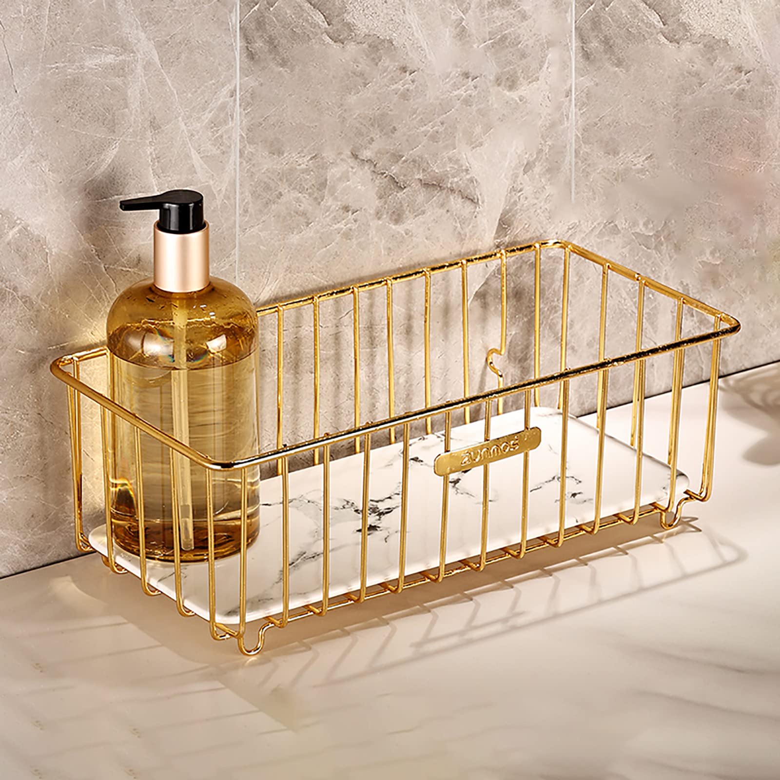 Étagère de rangement en métal doré pour salle de bain chic et ordonnée