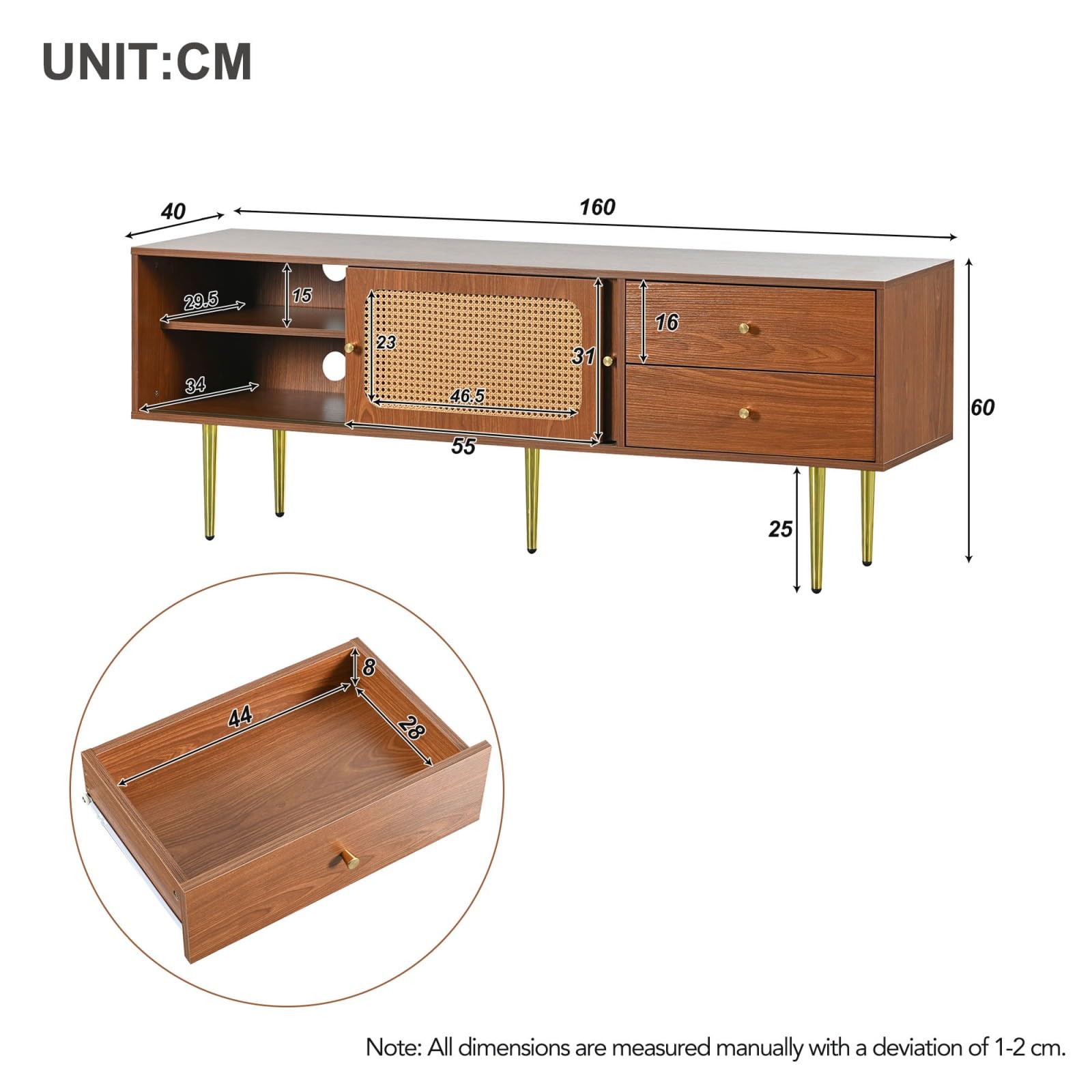 Een Engelse commode met drie grote en twee kleine laden. – N.V
