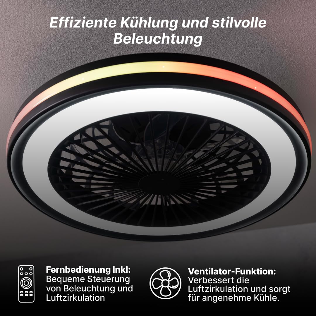 Brilliant LED-Deckenlampe mit Ventilator, 46,5 cm, Schwarz, Dimmbar
