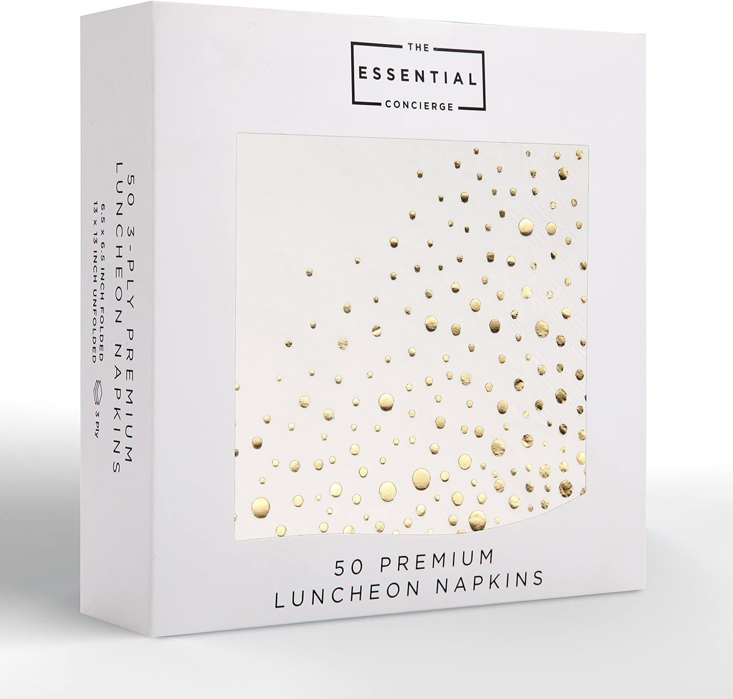 Stylish White and Gold Napkins for Party 6.5 x 6.5 Inch