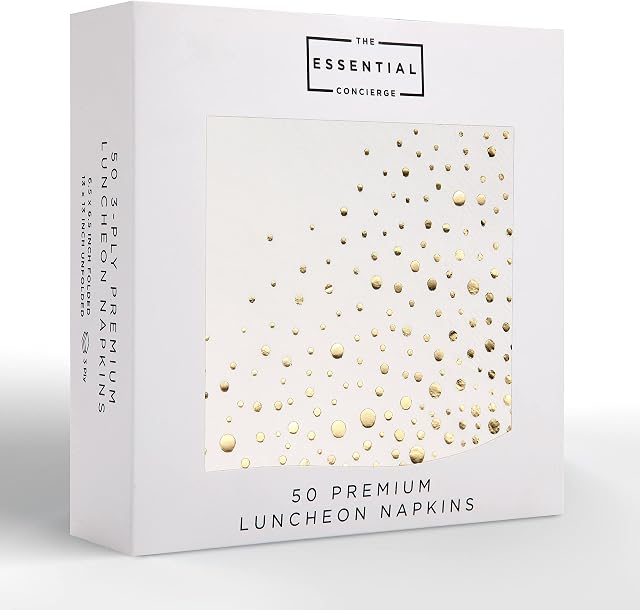 Stylish 6.5 x 6.5 Inch Gold Napkins -50 Pack of White and Gold Lunch Napkins - Add Sparkle to Your Event with Party Napkins - 3 Ply Gold Paper Napkins - Disposable Wedding Napkins or Dessert Napkins