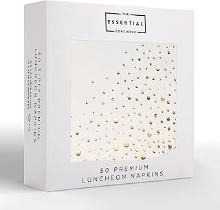 Stylish White and Gold Napkins for Party - 6.5 x 6.5 Inch Gold Lunch Napkins - 50 White and Gold Paper Napkins - 3-Ply Gold Luncheon Napkins - Wedding Napkins or Gold Bridal Shower Napkins