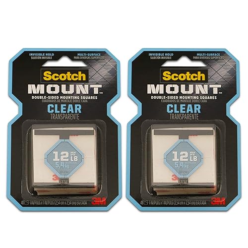 Paquete de 2 cintas de montaje de doble cara, tiras y cuadrados de montaje 3M transparente Scotch de 1 pulgada x 1 pulgada (transparente) 48