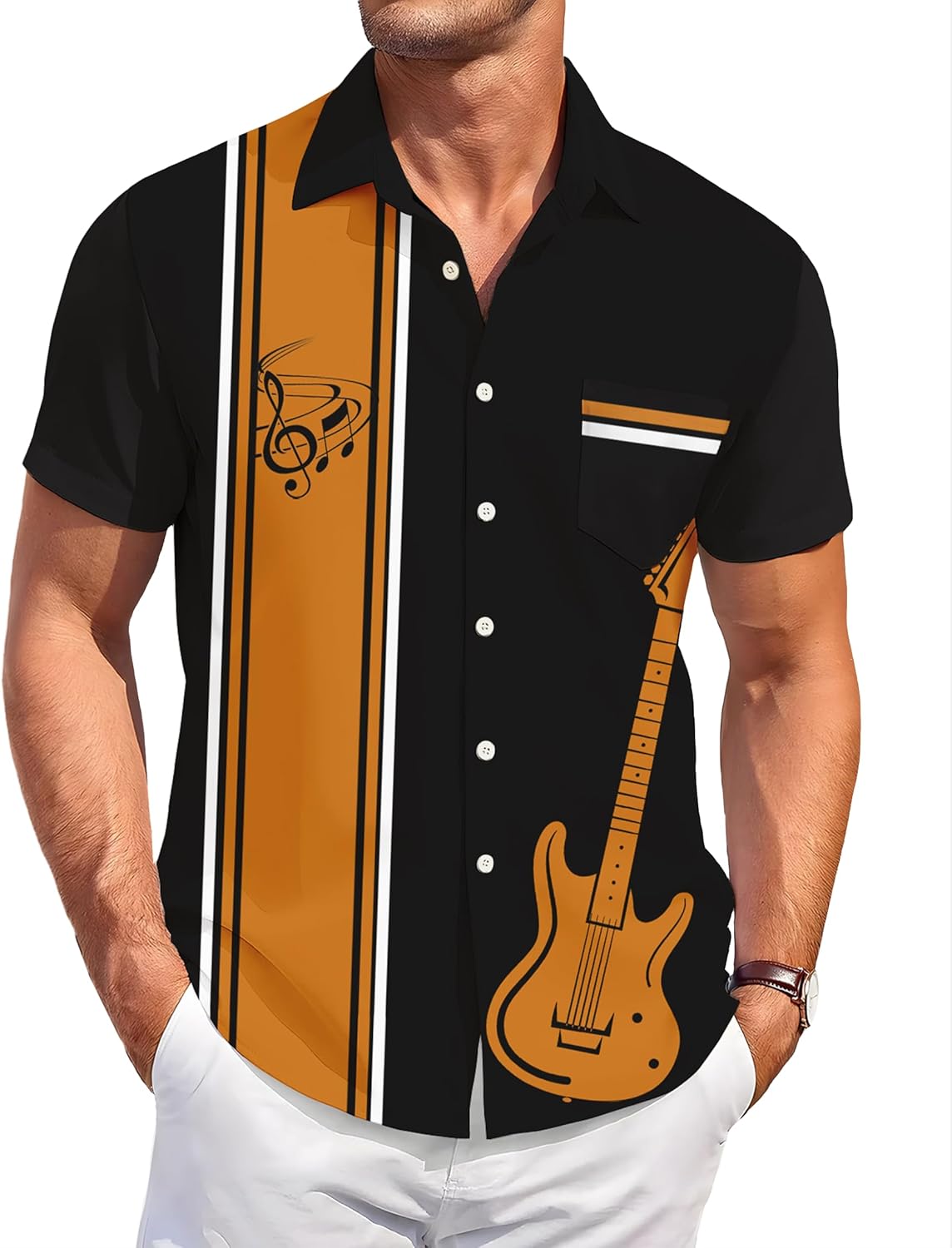 Summer Hawaiian Shirt,Button Down Shirt, Short Sleeve, Black Novelty Stripe Design,Funny Aloha Shirt - Image 2