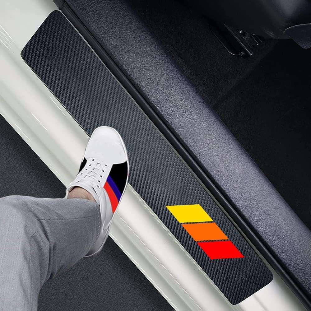 Set of 4 TriColor Carbon Fiber Car Door Sill Protectors Decorative Entry Guard